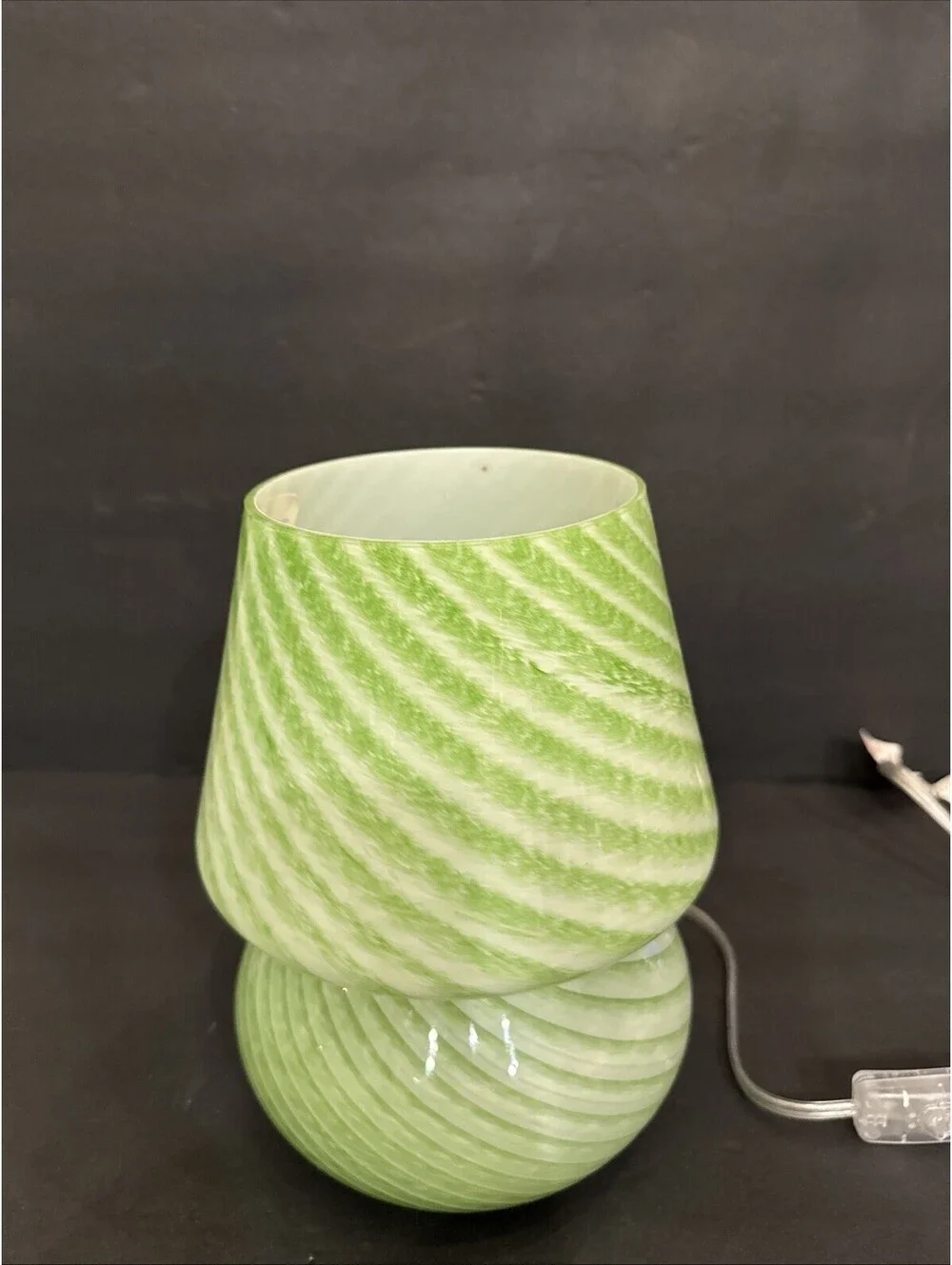 Vintage Swirl Green Frosted Murano Style Glass Table Lamp  10.25” H By 7.5” W